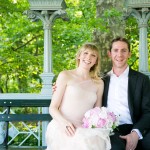 Bride and groom on bench inside the Ladies Pavilion