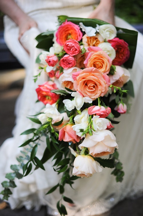 Peach Coral Calla Lily Bridal Wedding Bouquet & Boutonniere 