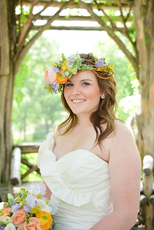 Large bridal floral crown with garden roses and ranunculus 
