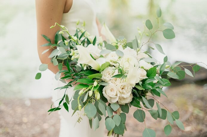 loose white and green bridal bouquet 