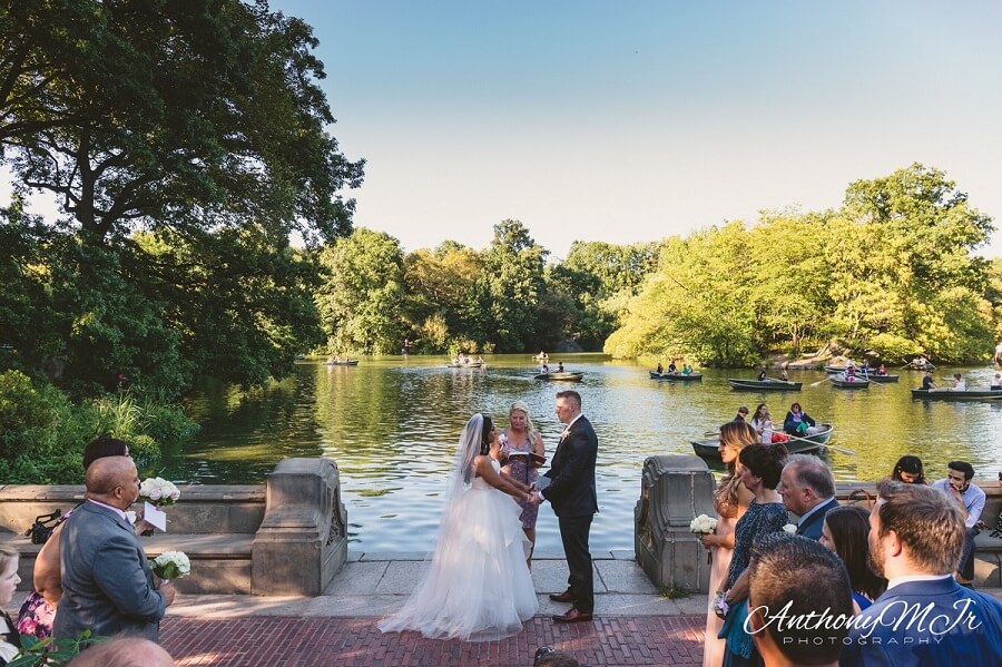 Couple gets married along Lake by Bethesda Fountain