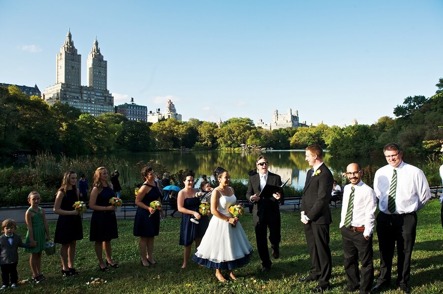Fall Central Park wedding ceremony on Cherry Hill