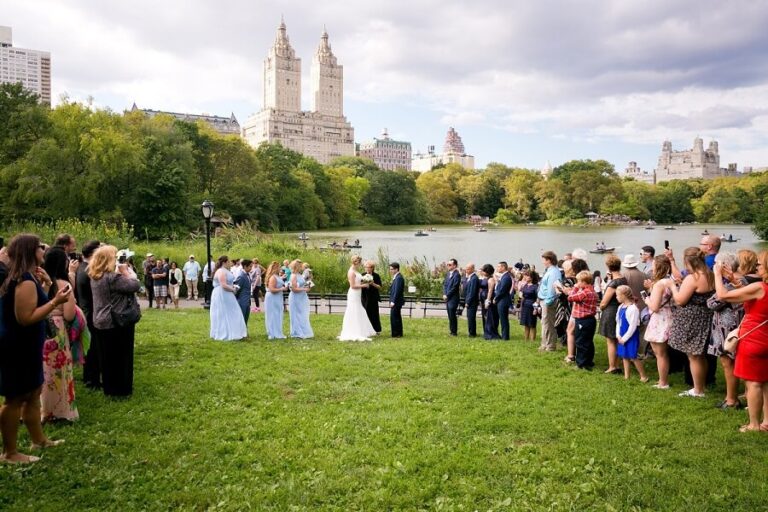 Large wedding ceremony on Cherry Hill in Central Park