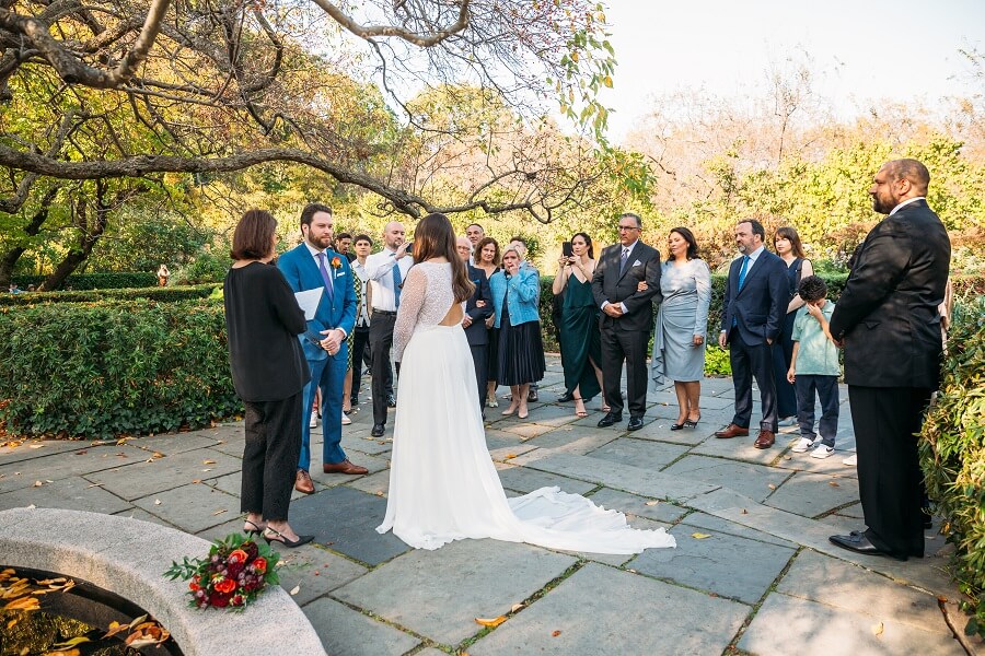 Intimate wedding ceremony at South Garden Conservatory Garden