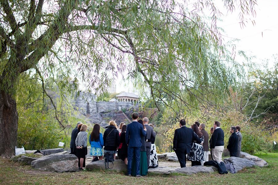 Intimate wedding under a willow tree along Turtle Pond
