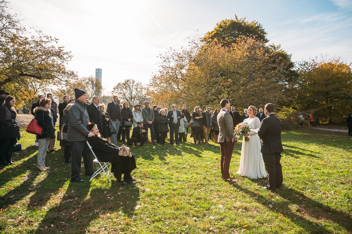 Couple gets married with fall foliage on Cherry Hill