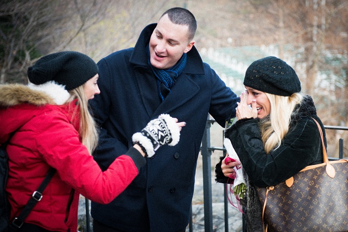 Sister surprises newly engaged couple after proposal