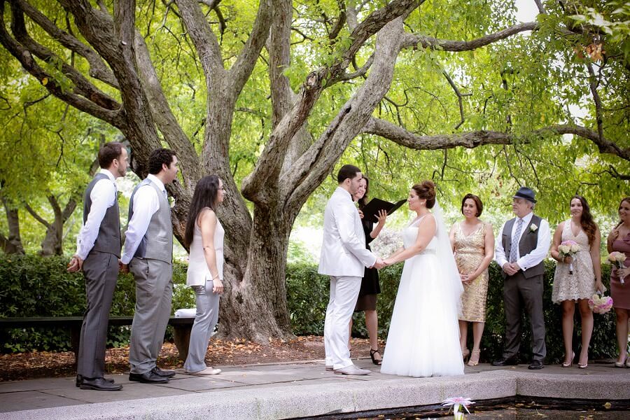 Intimate wedding ceremony in South Garden, Conservatory Garden