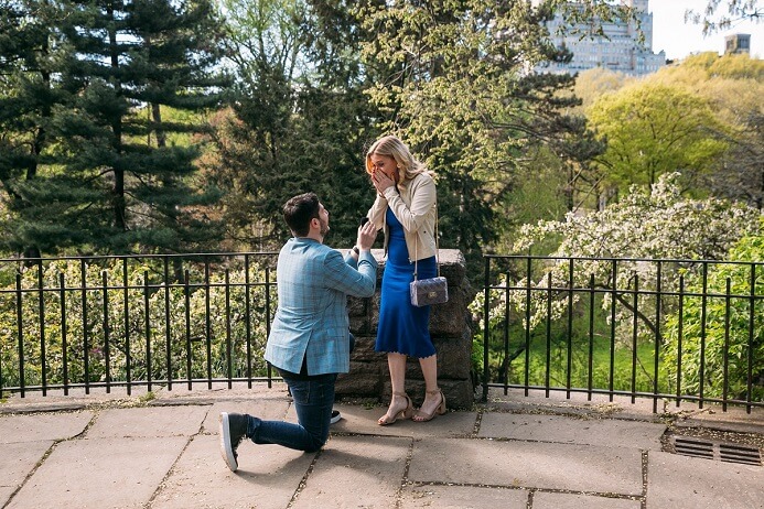 Intimate surprise proposal at Shakespeare Garden in Central Park
